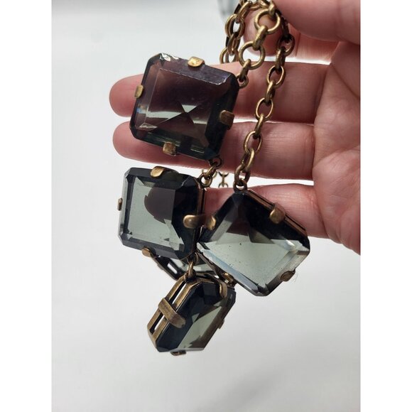 J. Crew Chunky Black Smoky Gray Square Acrylic Faceted Statement Bib Necklace - Picture 6 of 7